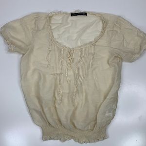 Zara Woman Peasant Blouse Top Short Sleeve Cream